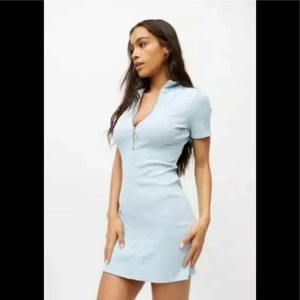 Urban Outfitters Women's Tonya Short Sleeve Zip-Up Bodycon Dress Blue L, $49 NWT